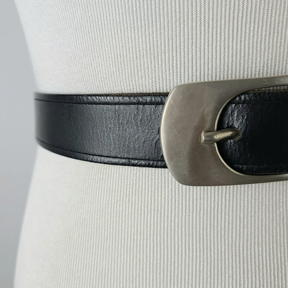Claudia Barnes Black Genuine Leather Brass Buckle Minimal Belt